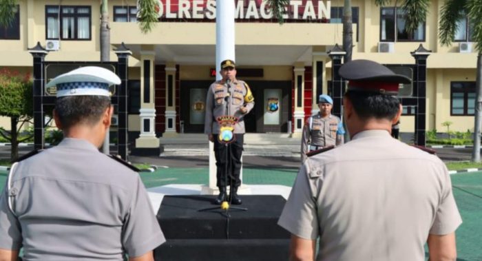Kapolres Magetan Pimpin Upacara Korps Raport Kenaikan Pangkat Pengabdian.