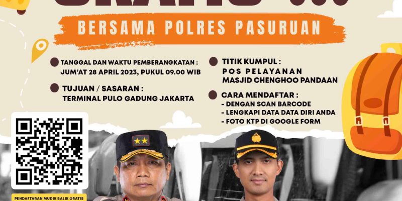 Wujudkan Rasa Aman Dan Berkesan, Polres Pasuruan Berikan Layanan Balik Mudik Gratis ke Jakarta