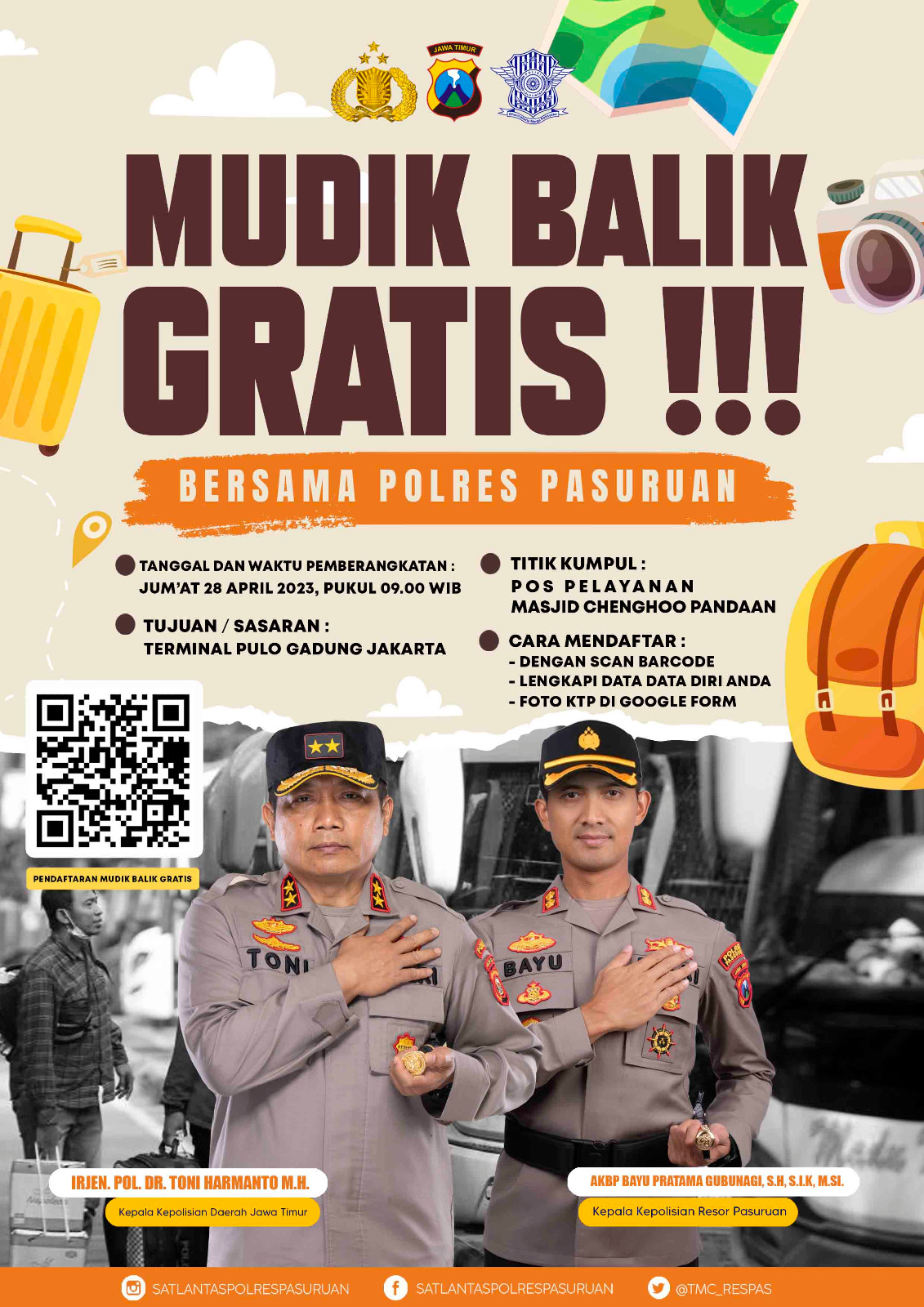 Wujudkan Rasa Aman Dan Berkesan, Polres Pasuruan Berikan Layanan Balik Mudik Gratis ke Jakarta