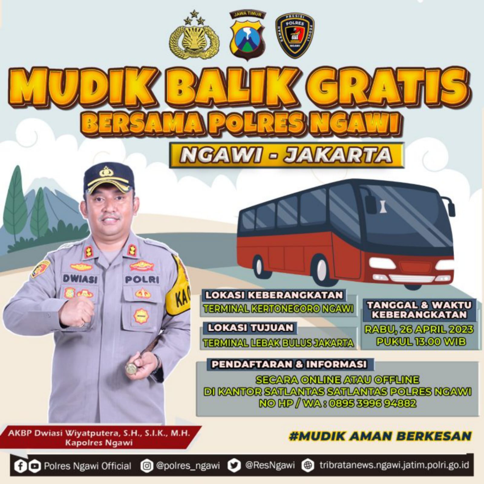 Gratis, Mudik Balik Bersama Polres Ngawi