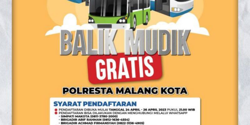 Polresta Malang Kota Buka Layanan Balik Mudik Gratis Tujuan Semarang Jakarta