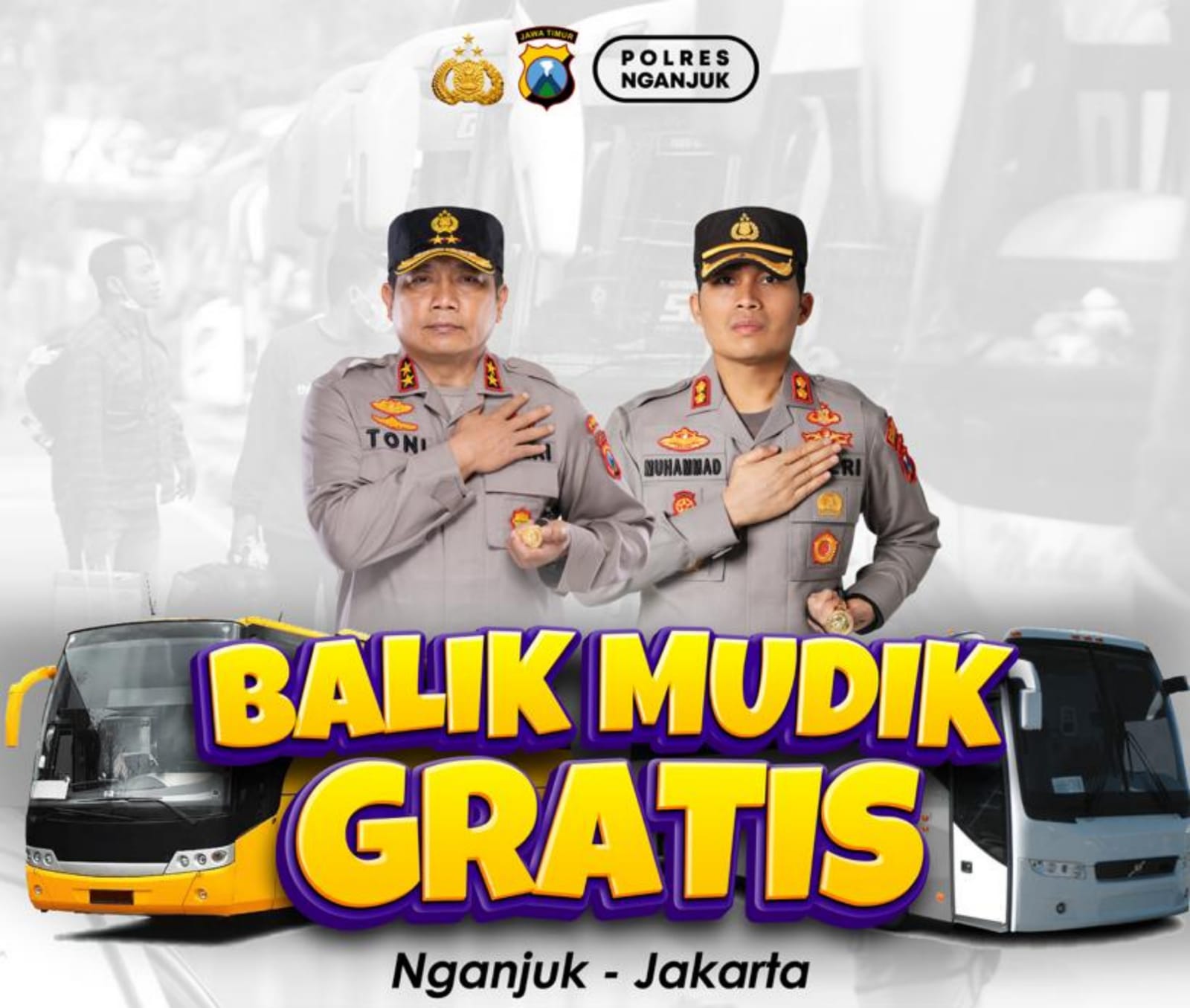 Polres Nganjuk Lakukan Balik Mudik Gratis ke Jakarta