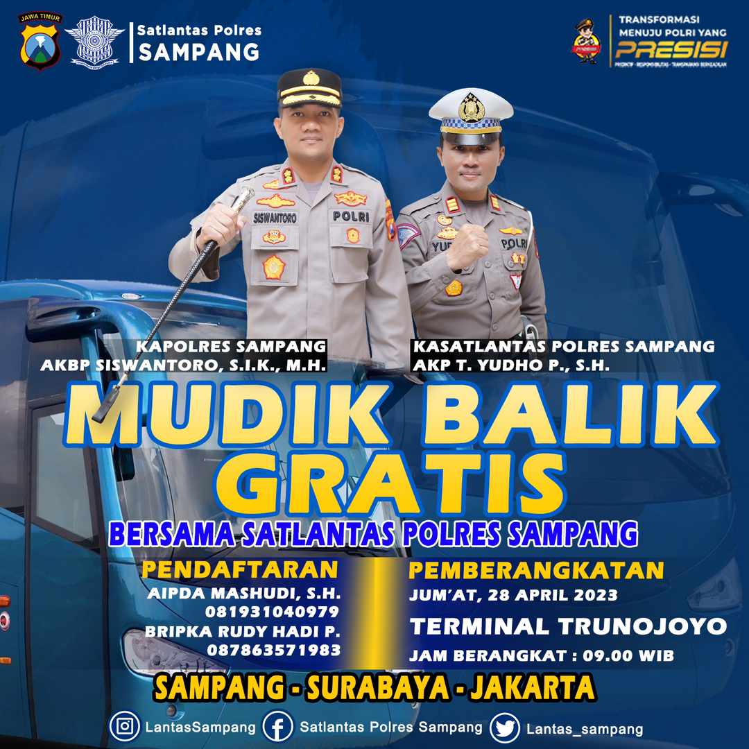 Polres Sampang Siapkan 2 Unit Armada Bus Gratis Mudik Balik Menuju Surabaya Dan Jakarta