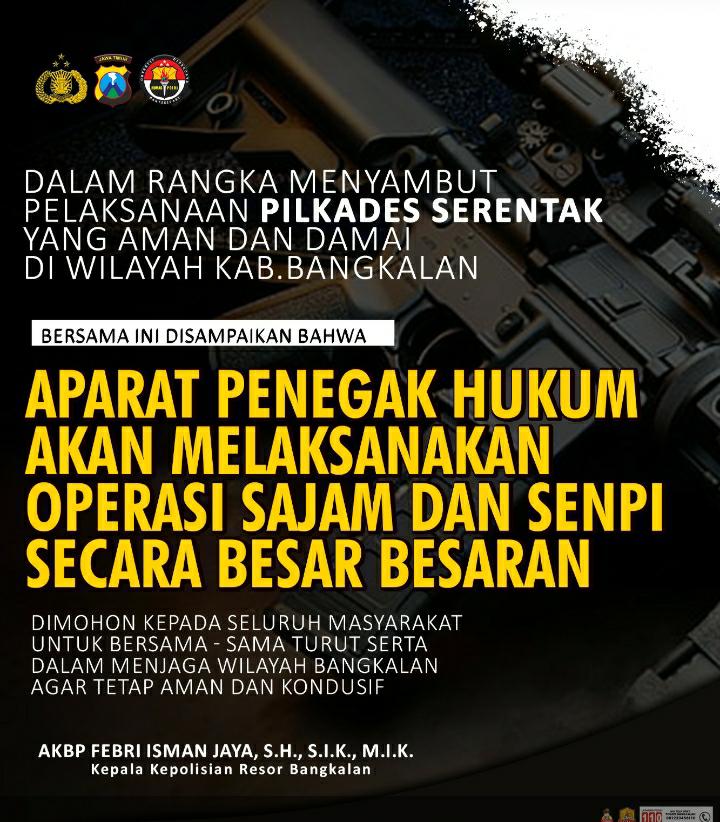 Polres Bangkalan Beserta Aparat Penegak Hukum Di Jawa Timur Akan Melaksanakan Operasi Dalam Rangka Menyambut Pilkades Serentak Yang Aman Dan Damai Di Wilayah Bangkalan