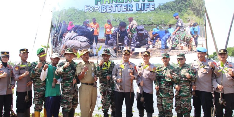 Sinergitas TNI-Polri dan Masyarakat Tanam Mangrove di Wilayah Wonokerto Pekalongan