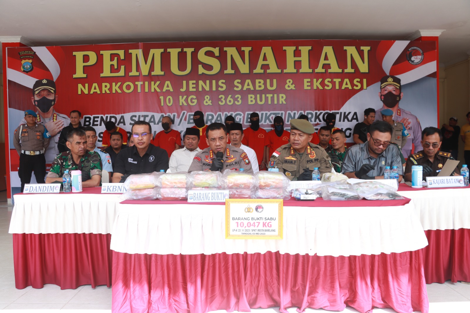 Kapolresta Barelang Musnahkan Narkotika Jenis Shabu 10.049,59 Gram dan Ekstasi 363 Butir