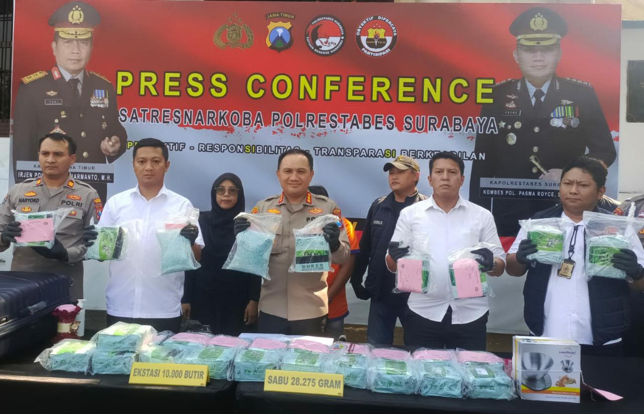 Tangkap Pengedar Narkotika Jaringan Jawa-Sumatera, Satreskoba Polrestabes Surabaya Amankan Sabu 28 Kg Dan 10.000 Pil Ekstasi