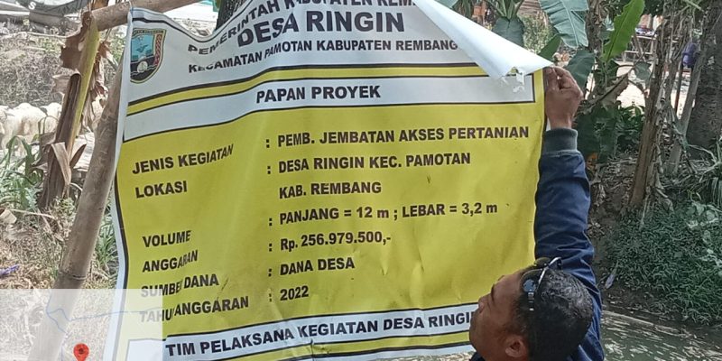 Proyek Pembangunan Jembatan Akses Pertanian Didesa Ringin Kecamatan Pamotan Tidak Sesuai Spek Dalam Pekerjaanya.