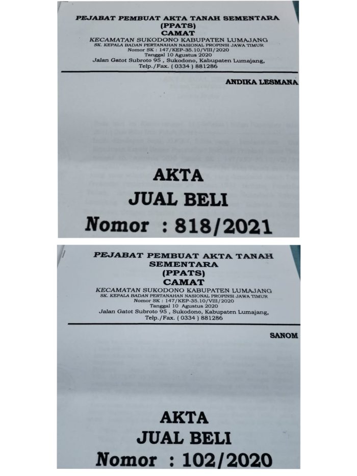 Akta Jual Beli Bermasalah, Diduga Kades Sumberejo Ikut Menikmati Hasil Jual Beli