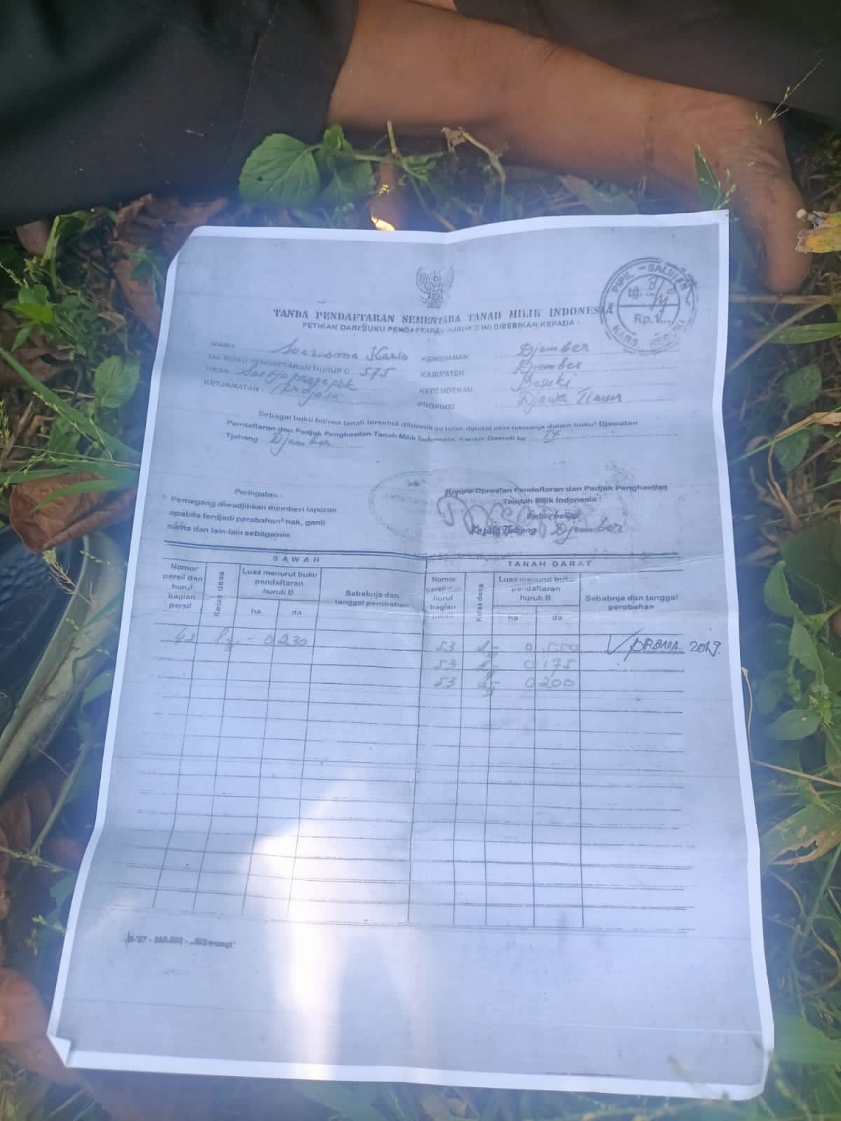 Obyek Lahan Pertanian Di Desa Suco Pangepok Bersurat Ganda