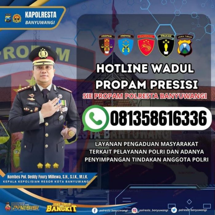 Polresta Banyuwangi Buka Hotline Wadul Propam Presisi, Optimalkan Pelayanan Masyarakat.