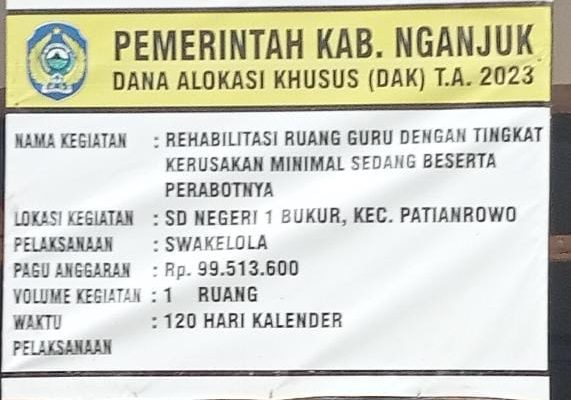 Pembangunan Rehabilitasi Sekolah Dasar Negeri 1 Bukur Terlaksanakan Kontinental & Maksimal