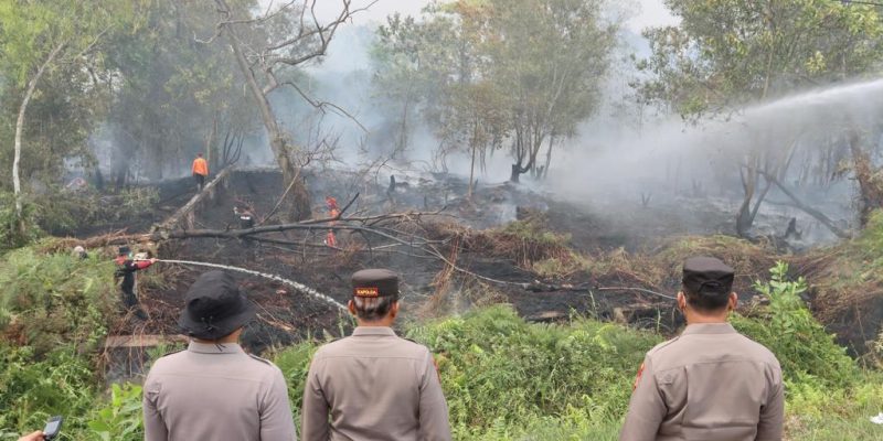 Tinjau Karhutla  Kapolda Kalteng Berikan Motivasi dan Bantuan Kepada Petugas Gabungan