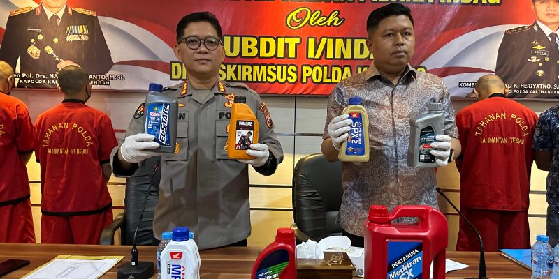 Ditreskrimsus Polda Kalteng Amankan 5 Tersangka Perdagangan Oli Palsu Dari Dua TKP