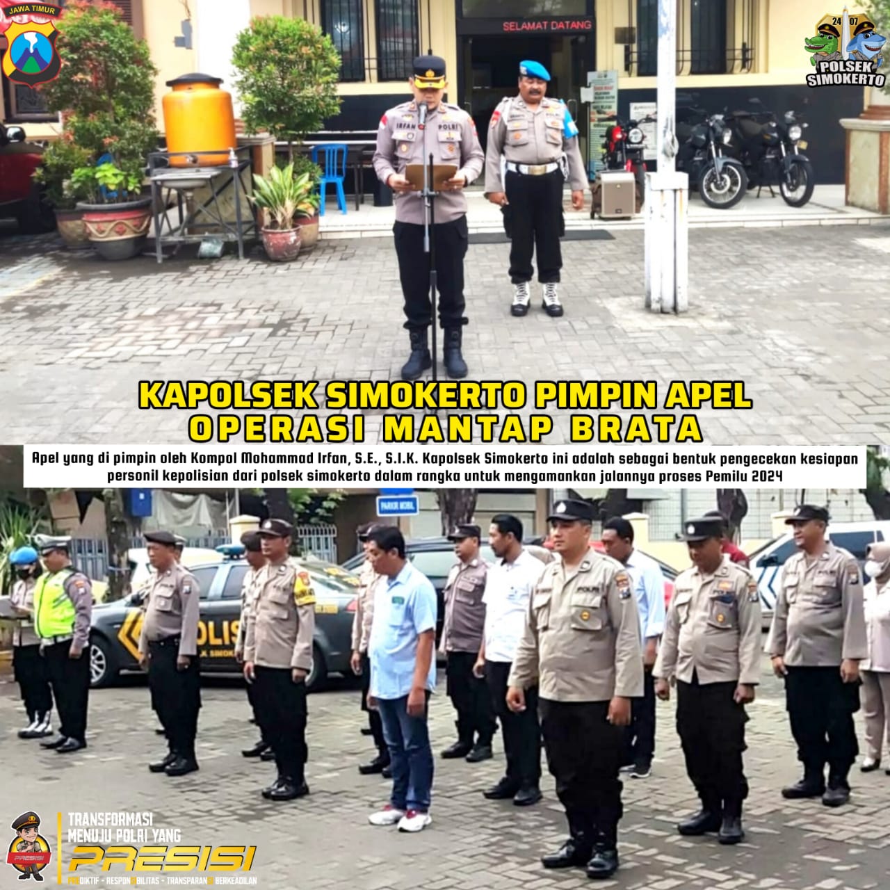 Kapolsek Simokerto Kompol Moh Irfan Pimpin Apel Operasi Mantap Brata 2023