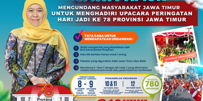 Meriahkan Upacara Peringatan Hari Jadi KE-78 Provinsi Jatim, Gubernur Khofifah Siapkan 780 Undangan Untuk Masyarakat