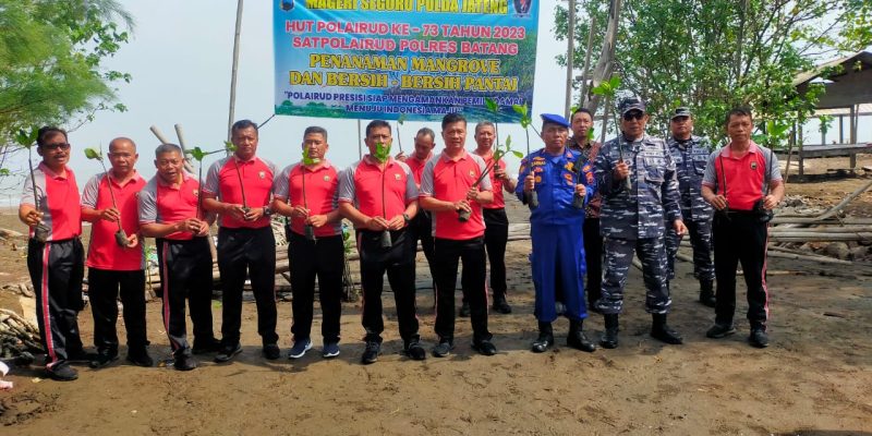 HUT ke-73 Polairud, Polres Batang Gelar Aksi Tanam Mangrove