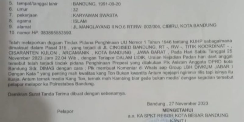 Hina Profesi Wartawan, Oknum Asisten Anggota DPRD Fraksi PKB di Polisikan