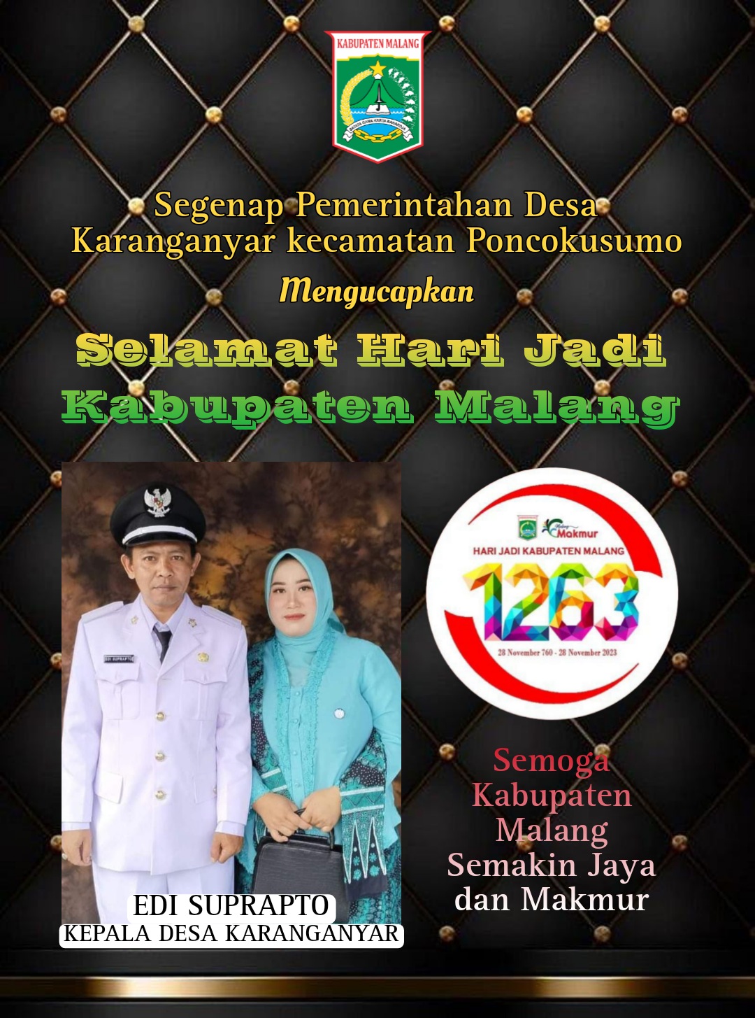 Segenap Pemerintahan Desa Karanganyar kecamatan Poncokusumo Mengucapkan Selamat Hari Jadi Kabupaten Malang Ke – 1263