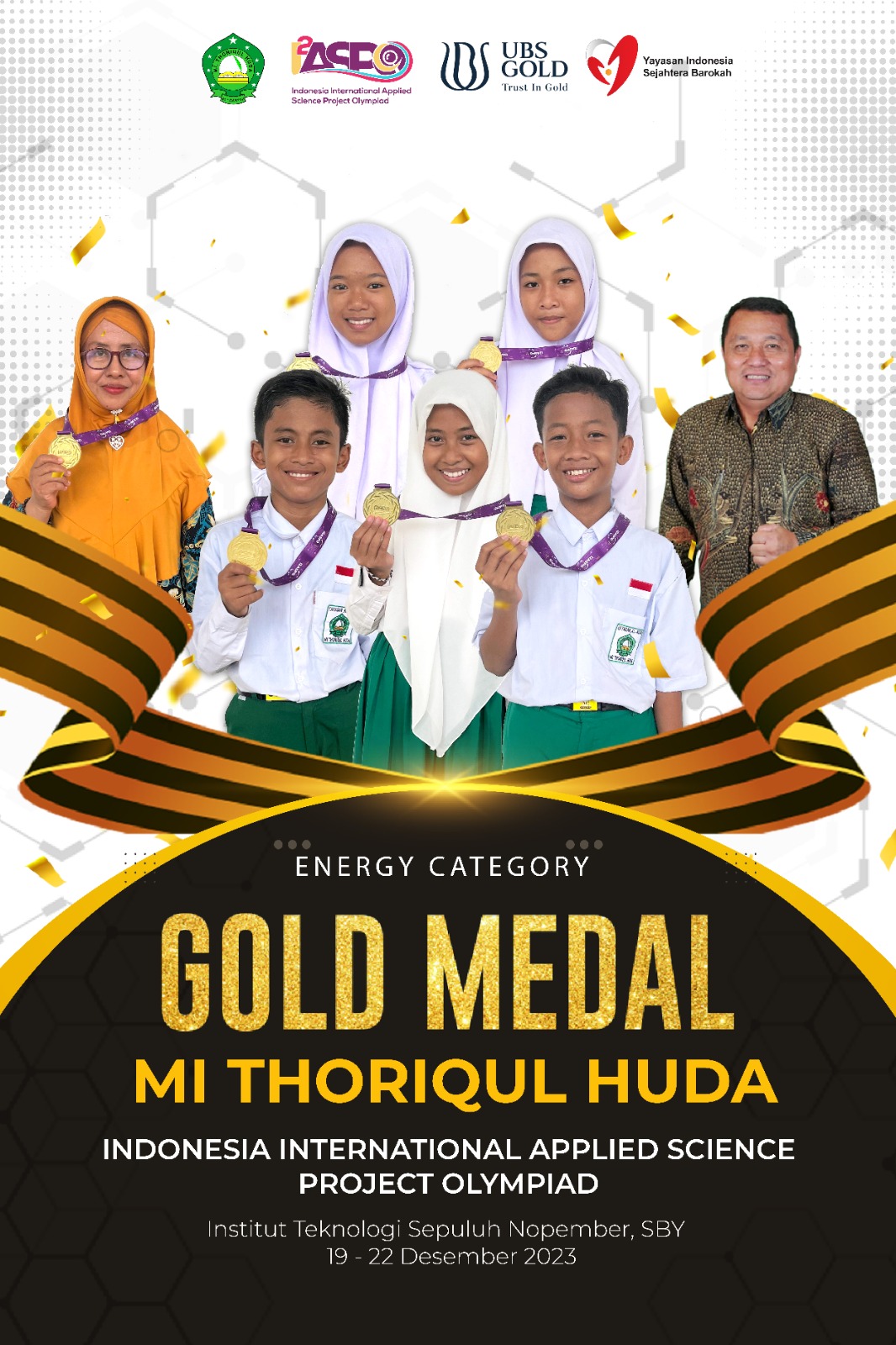 MI Thoriqul Huda Siswanya Berhasil Membawa Pulang Medali Emas Indonesian International Appllied Science Project Olympiad (I2ASPO) 2023