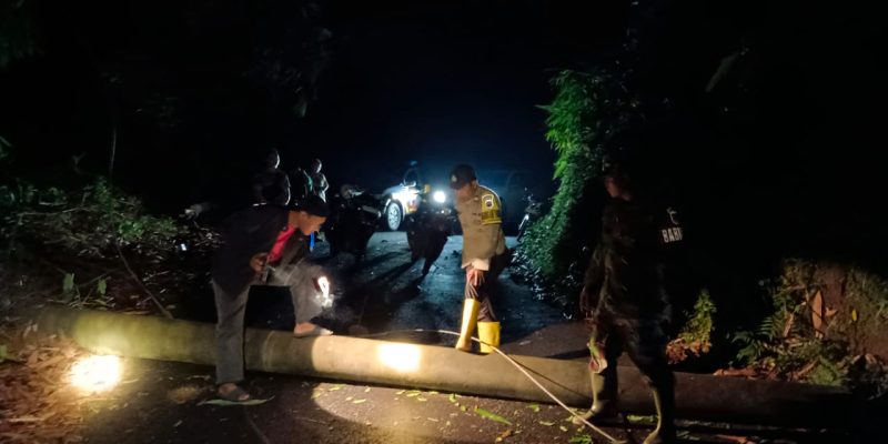 Gerak Cepat Polsek Lebakbarang Evakuasi Pohon Tumbang, Akses Jalan Sudah Bisa Dilalui Kendaraan