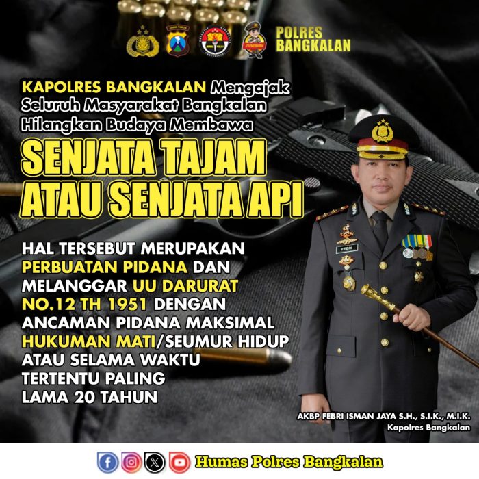 Dalam Rangka Harkamtibmas, Polres Bangkalan Tegaskan Larangan Bawa Sajam dan Senpi