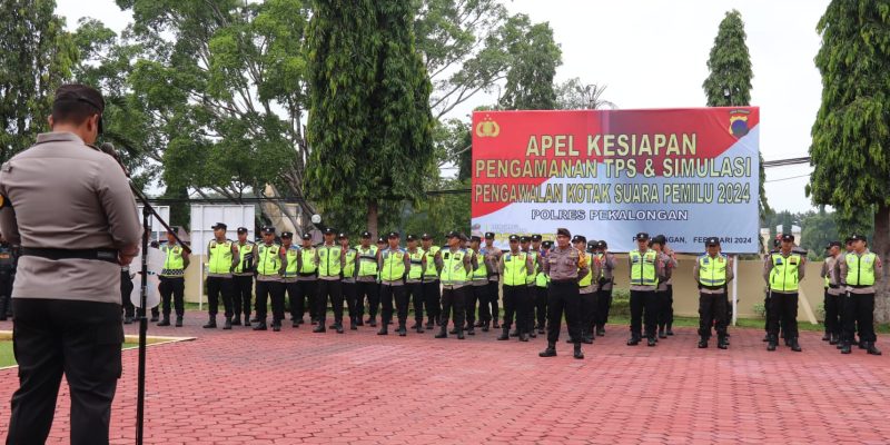 Polres Pekalongan Gelar Apel Kesiapan Pengamanan TPS dan Simulasi Pengawalan Kotak Suara Pemilu 2024