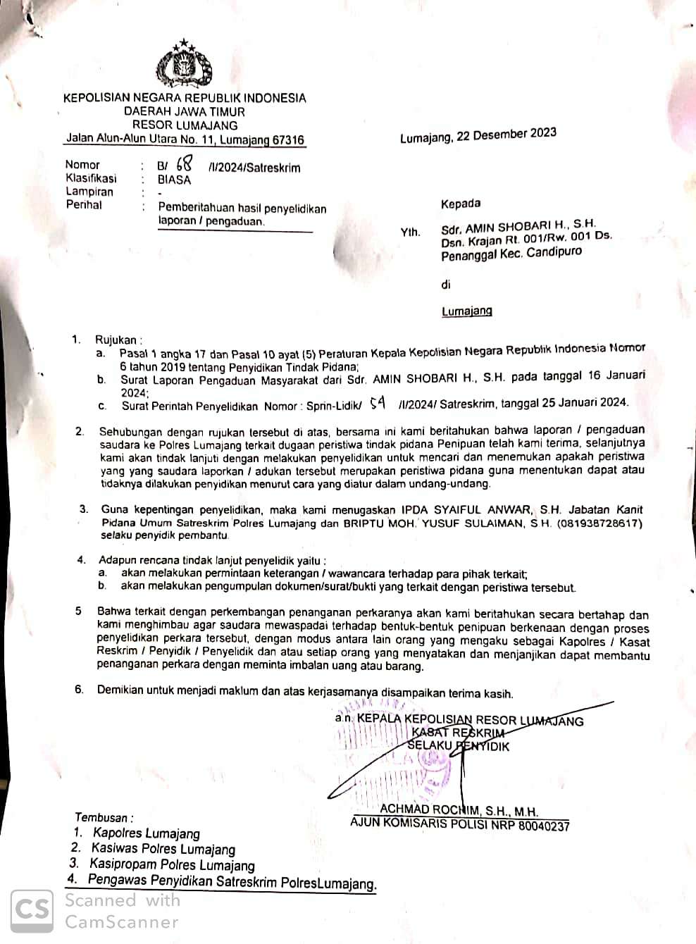Oknum Anggota DPRD  DiLaporkan Ke Polres Lumajang Dugaan Kasus Penipuan