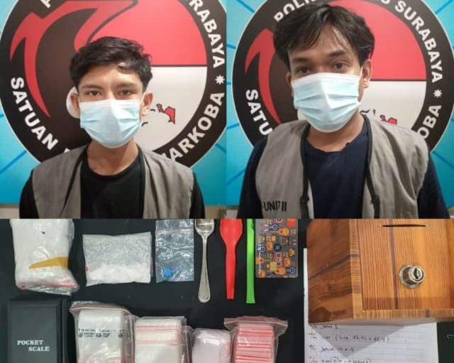 Satresnarkoba Polrestabes Surabaya Amankan Dua Pria Asal Sidoarjo Diduga Pengedar Narkoba