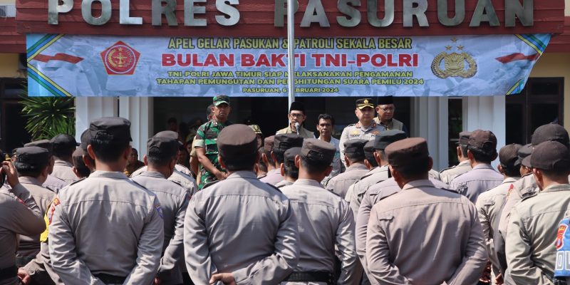 Kesiapan Pengamanan Pemilu 2024 Polres Pasuruan Laksanakan Apel Gelar Pasukan Dan Patroli Skala Besar