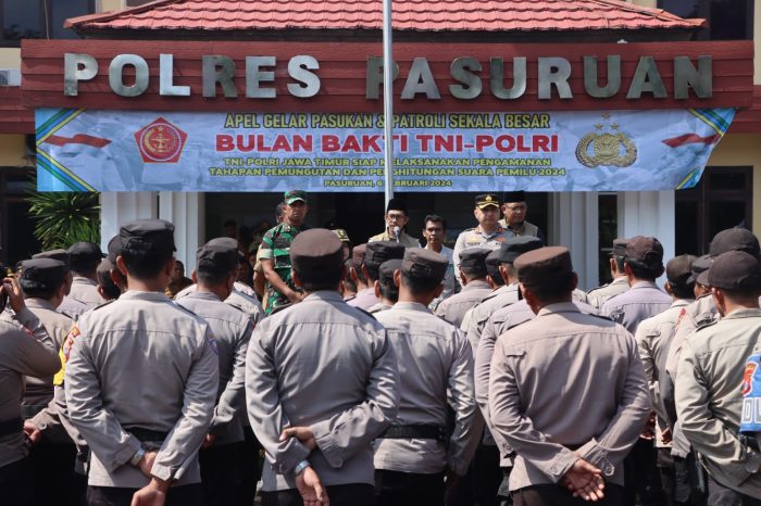 Kesiapan Pengamanan Pemilu 2024 Polres Pasuruan Laksanakan Apel Gelar Pasukan Dan Patroli Skala Besar