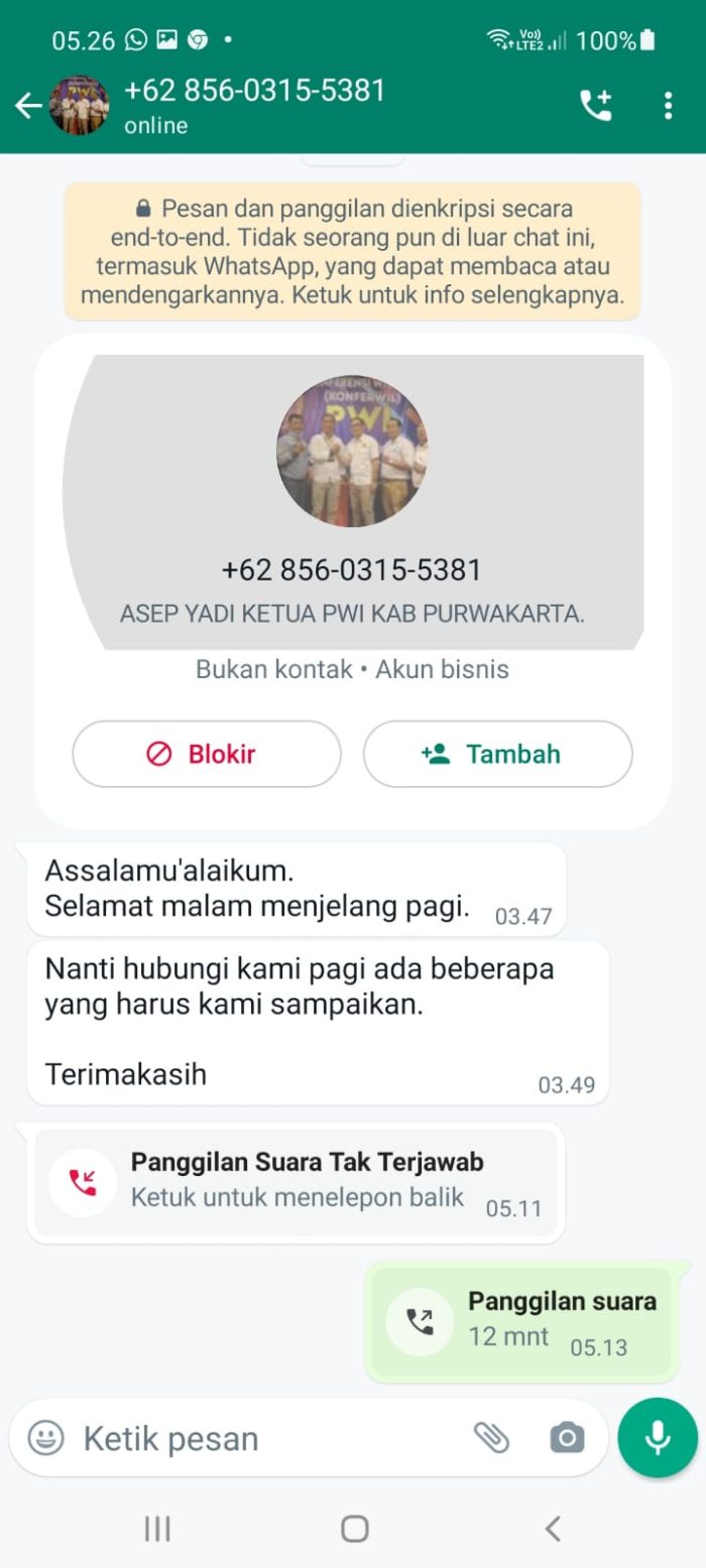 Hati-Hati Penipuan ! Mengatasnamakan Ketua PWI Kabupaten Purwakarta