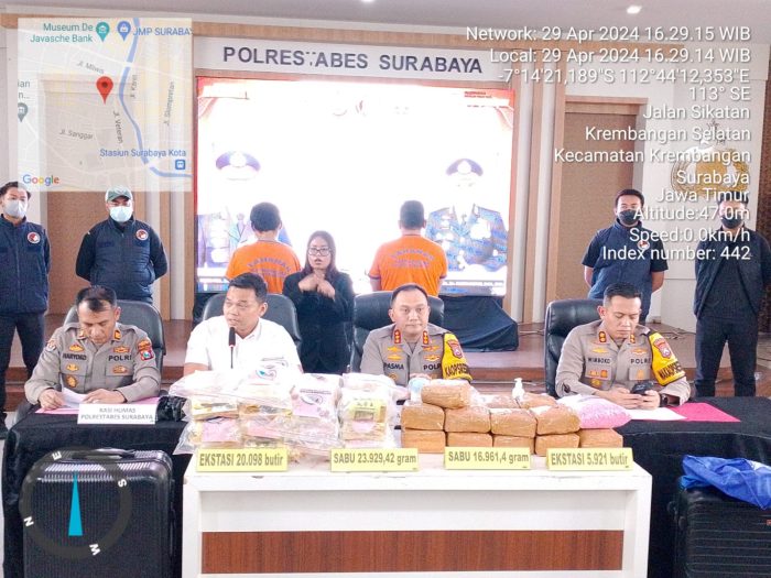 Satresnarkoba Polrestabes Surabaya Ungkap Pengedar Narkotika Lintas Jawa -Sumatra , Amankan 40,8 Kg Sabu dan 26.019 Butir Pil Ekstasi