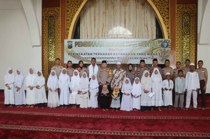 Tingkatkan Ketaqwaan Dan Kedisiplinan, Kapolres Pasuruan Gelar Binrohtal Bersama Anggota Dan Santunan Anak Yatim