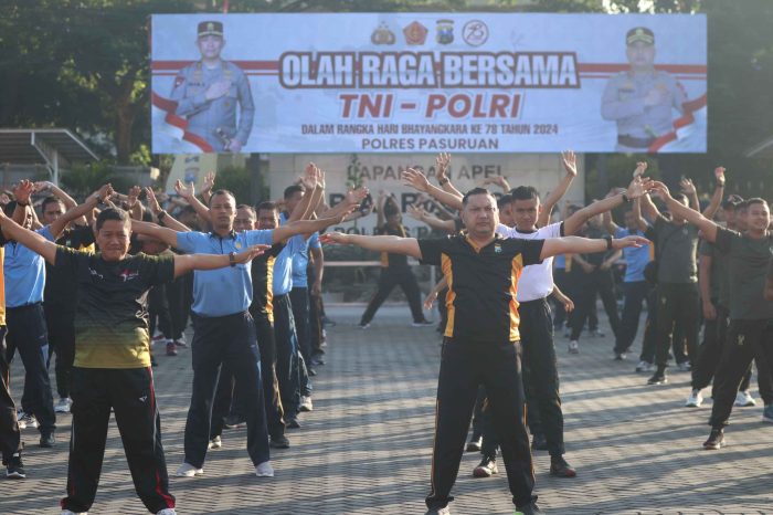Sinergitas Tanpa Batas, Polres Pasuruan Menggelar Olahraga Bersama TNI-POLRI