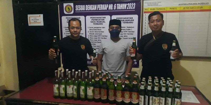 Gelar Operasi Miras Ilegal, Polsek Pandaan Berhasil Sita Puluhan Botol Miras Tanpa Izin Berbagai Merk