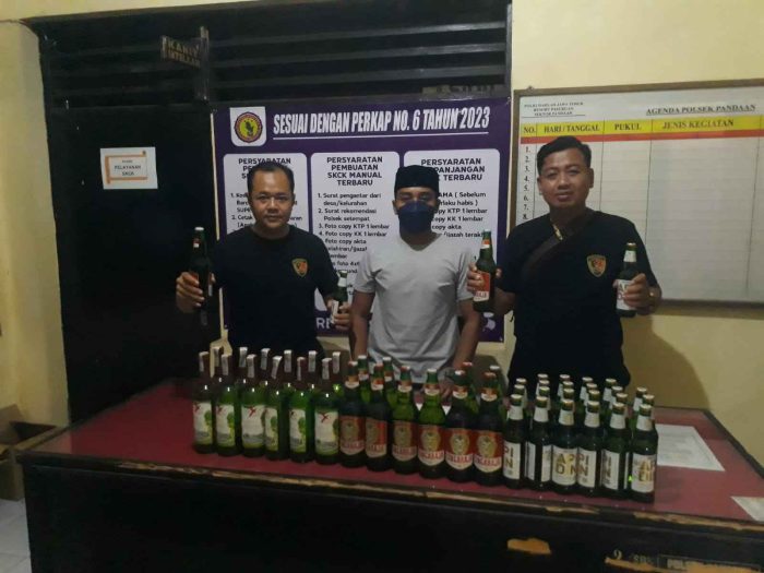 Gelar Operasi Miras Ilegal, Polsek Pandaan Berhasil Sita Puluhan Botol Miras Tanpa Izin Berbagai Merk