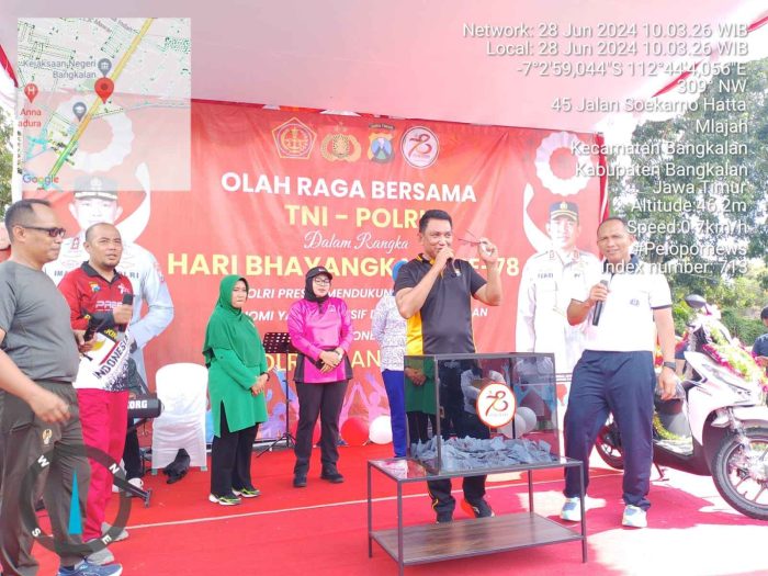 TNI-Polri Bangkalan Kompak Olahraga Bersama Dalam Rangka HUT Bhayangkara Ke 78 Tahun