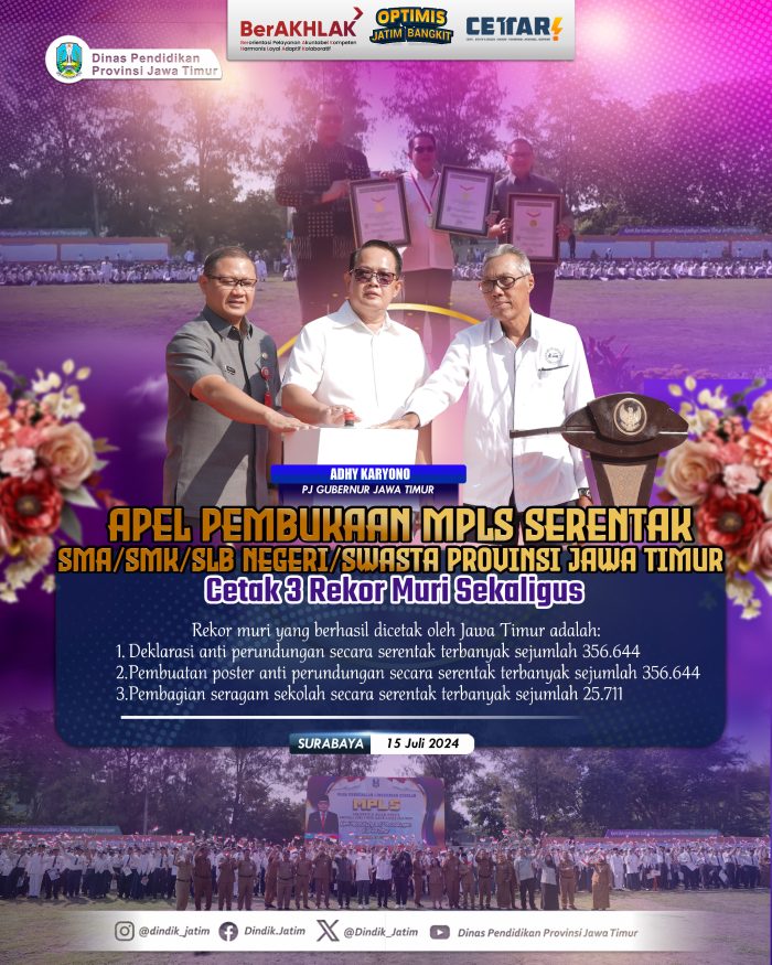Apel Pembukaan MPLS Serentak SMA/SMK/SLB Negeri/Swasta Provinsi Jawa Timur, Cetak 3 Rekor Muri Sekaligus