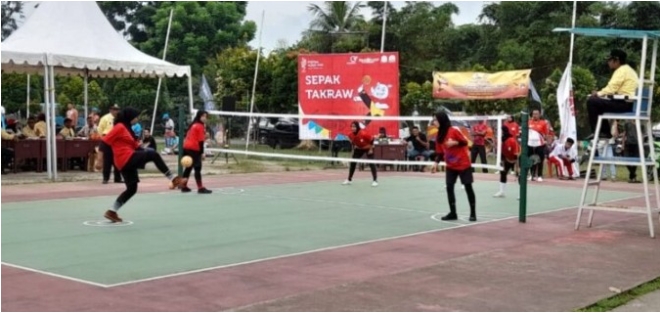 Sepak Takraw Putri Aceh Timur mengalahkan Bener Meriah 