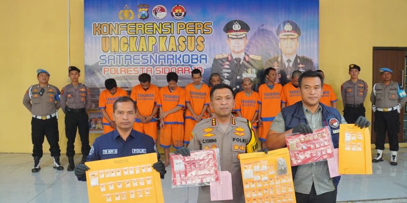 Satresnarkoba Polresta Sidoarjo Ungkap Kasus  Pelaku Pengedar Narkotika, Sembilan Tersangka Di Amankan