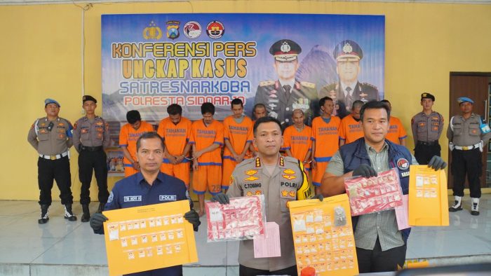 Satresnarkoba Polresta Sidoarjo Ungkap Kasus  Pelaku Pengedar Narkotika, Sembilan Tersangka Di Amankan