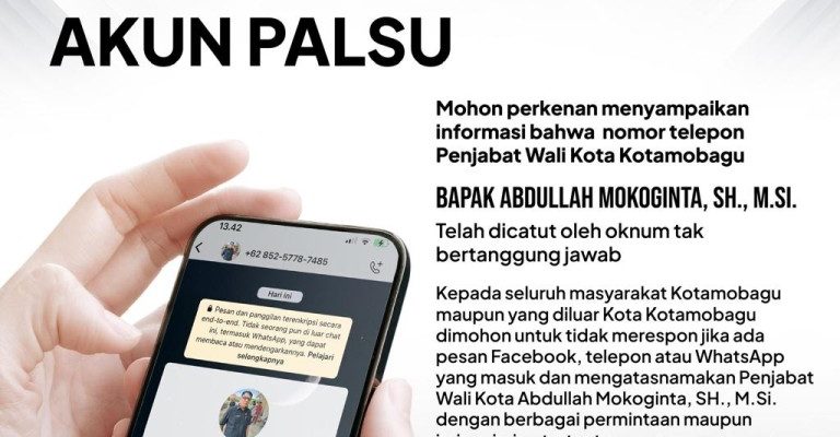 Awas Penipu! Usai di Lantik, “Nama Pj Wali Kota Kotamobagu Dicatut, Pelaku Minta Uang ke Sejumlah OPD”