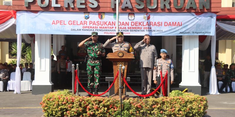 Pastikan Pilkada Kondusif, Polres Pasuruan Apel Gelar Pasukan Dan Deklarasi Damai