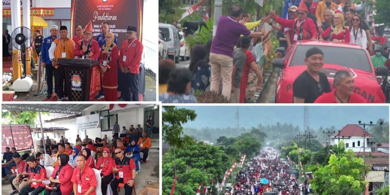 Walau di Guyur Hujan,  Ribuan Masyarakat Kotamobagu Mengantar NK-STA Mendaftar di KPU