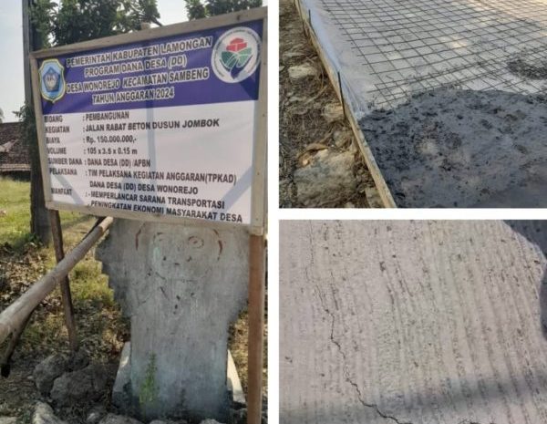 Baru Dibangun, Pembangunan Jalan Rabat Beton Dari DD di Desa Wonorejo Sudah Retak