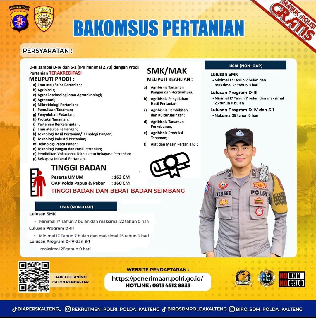 Polda Kalteng Buka Penerimaan Bakomsus Pertanian, Perikanan, Peternakan Dan Kesehatan