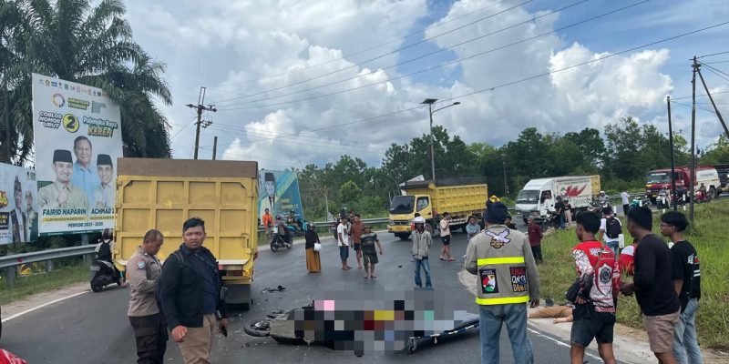 Kapolsek Sebangau Bantu Lakalantas Dump Truck vs Motor  3 Korban Meninggal
