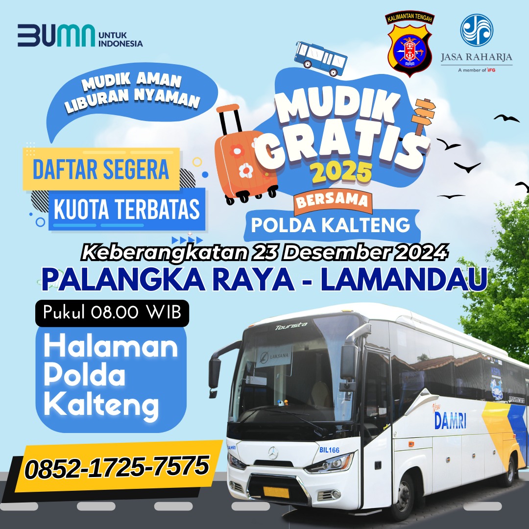 Jelang Natal dan Tahun Baru 2025, Polda Kalteng Fasilitasi Masyarakat Mudik Gratis