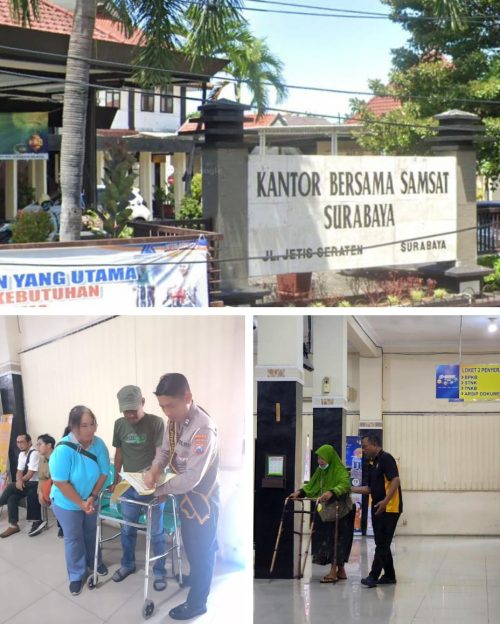 Samsat Surabaya Selatan Berikan Pelayanan Prima Serta Humanis Bagi Lansia Serta Disabilitas Yang Dibantu, Dilayani Dan Didampingi Petugas